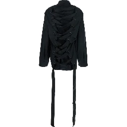 Black Shirt with Classic Collar and Adjustable Laces on the Rear in Cotton Woman