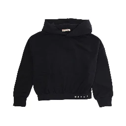Black Sweatshirt with Fixed Hood and Embroidered Logo on Front in Cotton Girl
