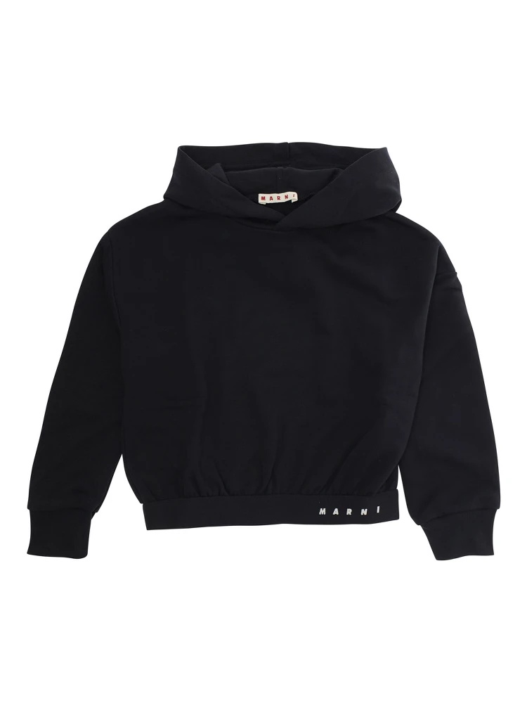 Black Sweatshirt with Fixed Hood and Embroidered Logo on Front in Cotton Girl