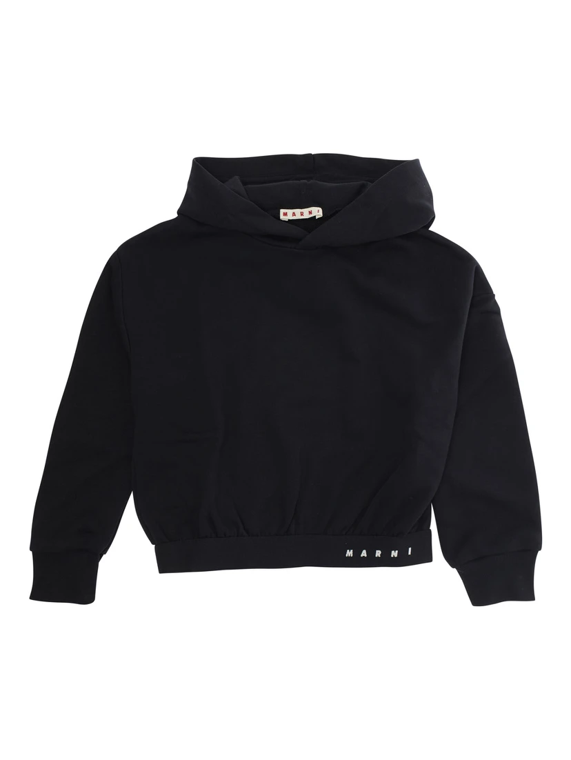 Black Sweatshirt with Fixed Hood and Embroidered Logo on Front in Cotton Girl