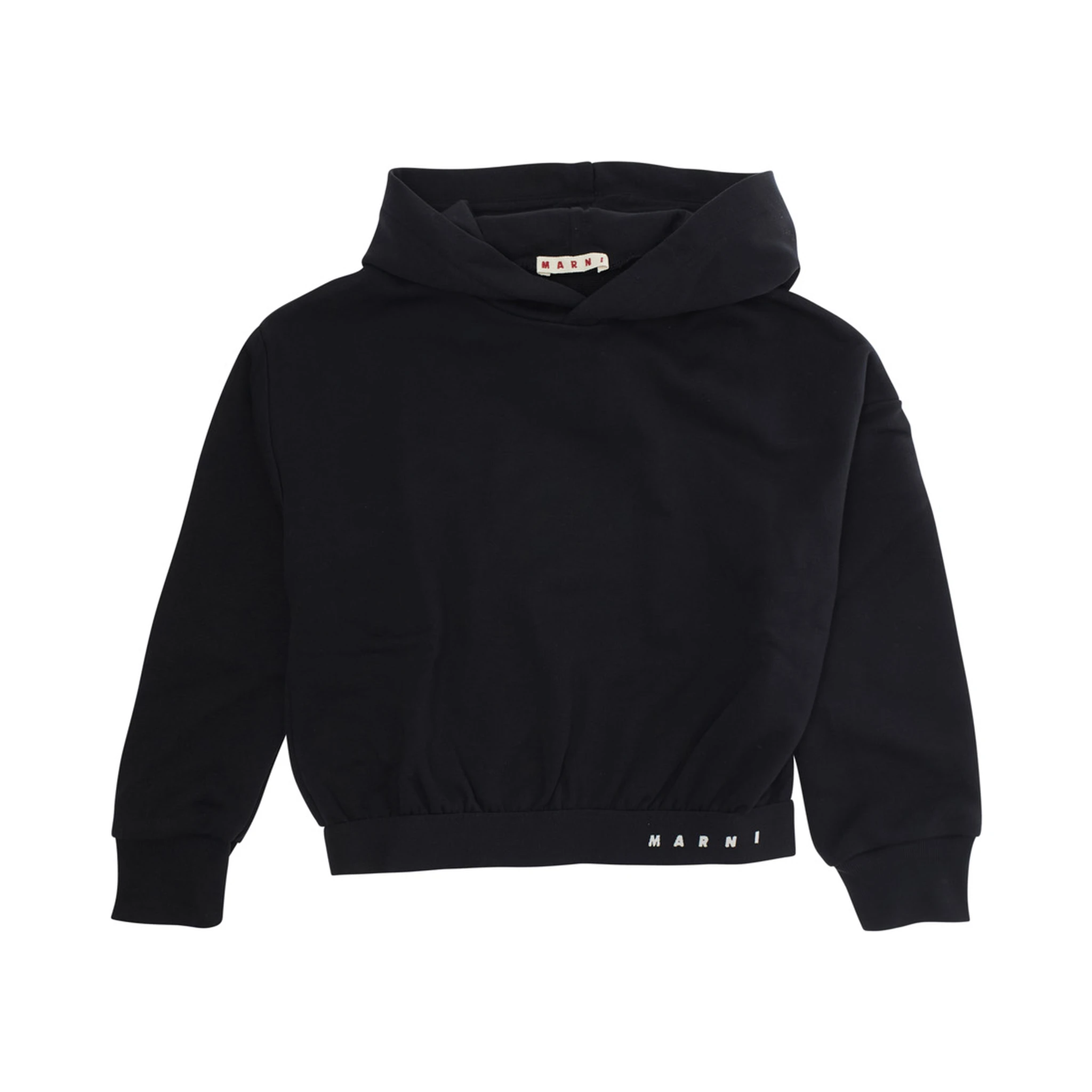 Black Sweatshirt with Fixed Hood and Embroidered Logo on Front in Cotton Girl