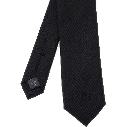 Black Tie with Tie Closure on the Rear and All-Over Logo Embroidery in Silk Man