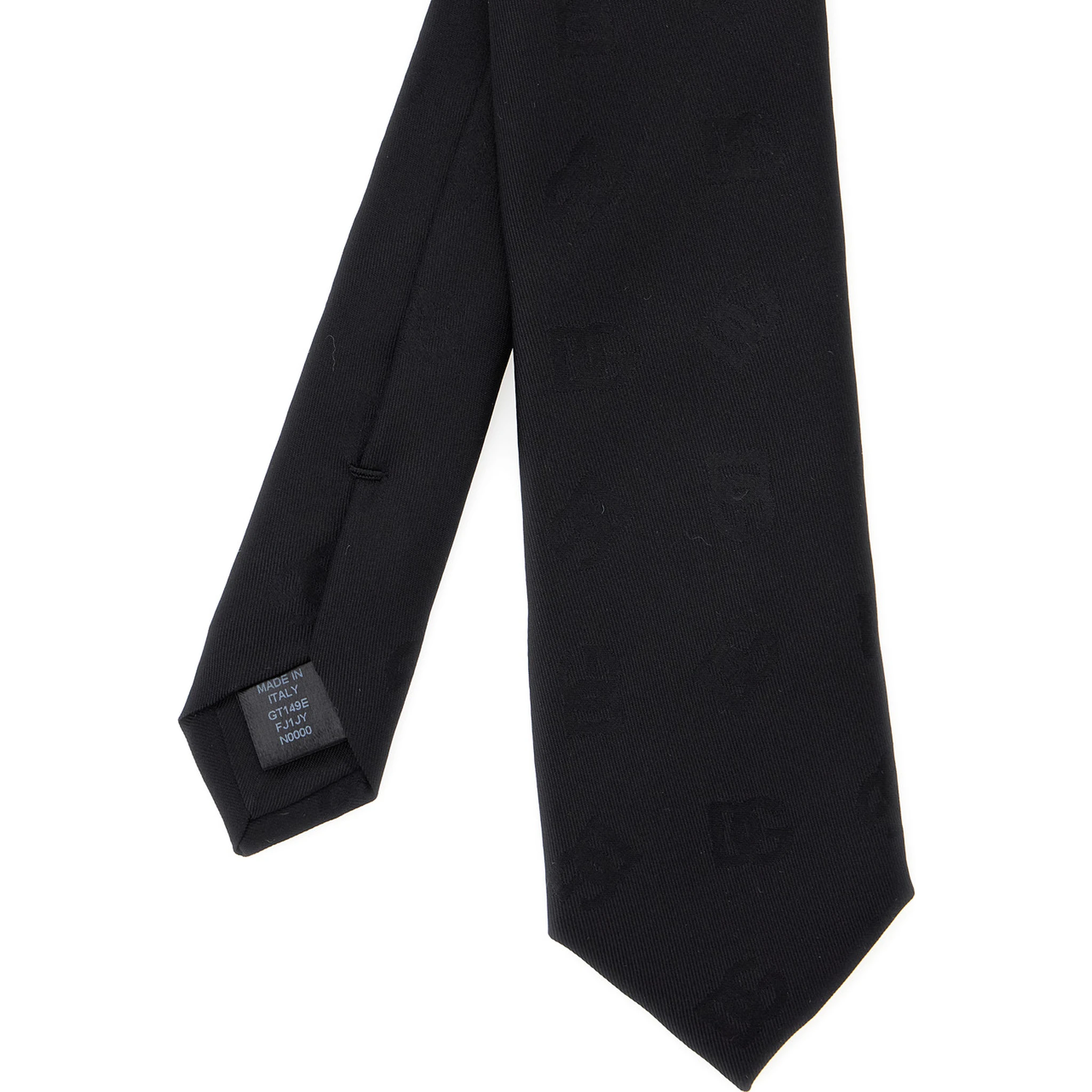 Black Tie with Tie Closure on the Rear and All-Over Logo Embroidery in Silk Man