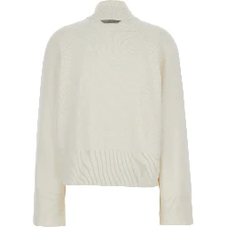 White Sweater with High Neck and Monil Detail on the Rear in Cashmere Woman