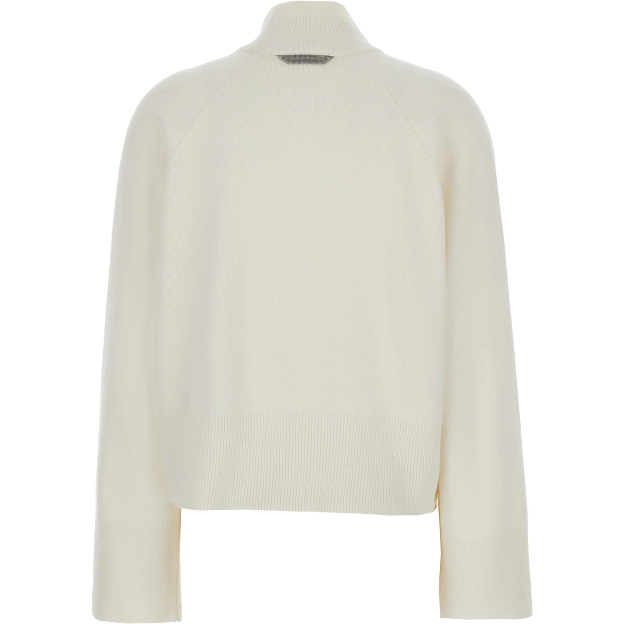 White Sweater with High Neck and Monil Detail on the Rear in Cashmere Woman