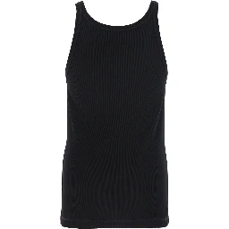 Black Sleeveless Top with Logo Embroidery on the Front and Ribbed Knit in Cotton Man