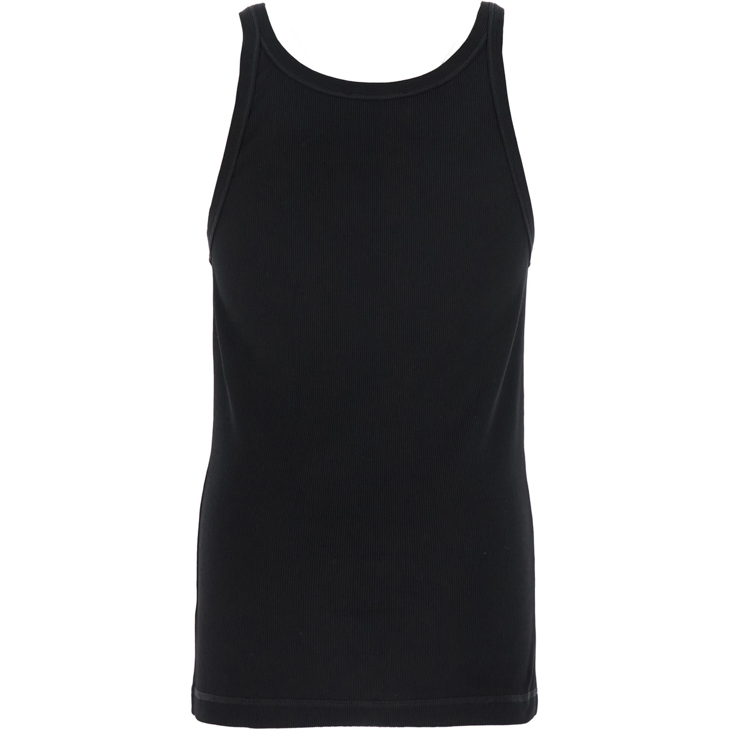 Black Sleeveless Top with Logo Embroidery on the Front and Ribbed Knit in Cotton Man
