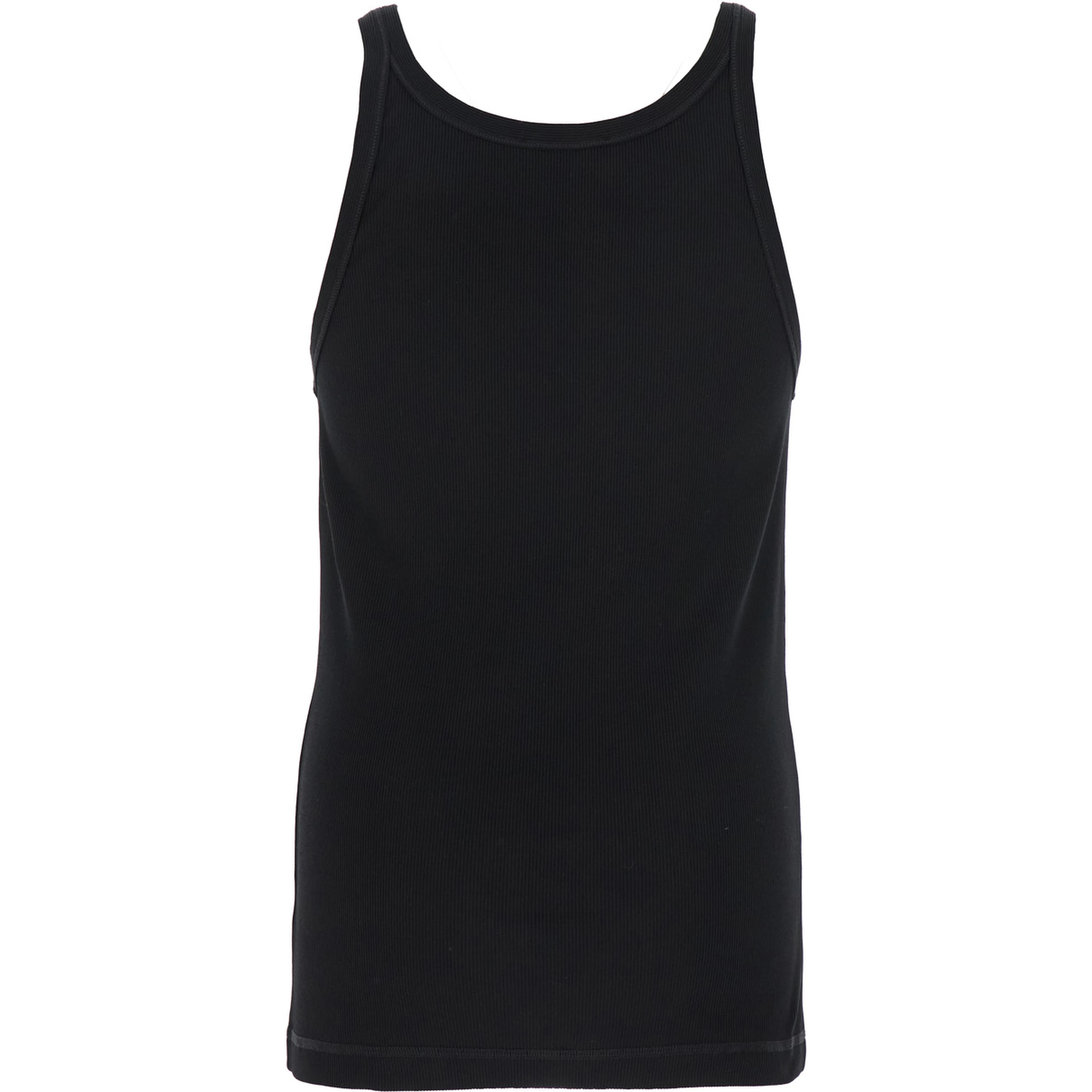Black Sleeveless Top with Logo Embroidery on the Front and Ribbed Knit in Cotton Man