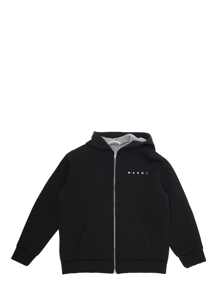 Black Hoodie with Logo Lettering on the Front in Cotton Boy