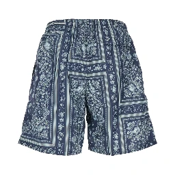 Blue Swimsuit with Elasticated Waist and All-Over FF Motif in Tech Fabric Man