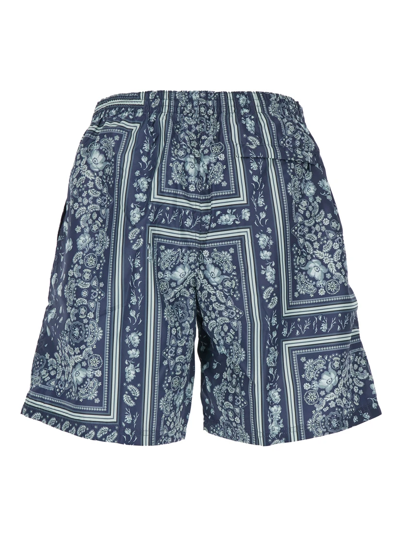 Blue Swimsuit with Elasticated Waist and All-Over FF Motif in Tech Fabric Man