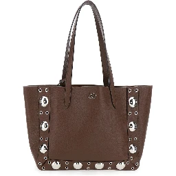 Nellcote Brown Tote Bag with Removable Pouch on the Inside and Stud Embellishments in Grained Leather Man