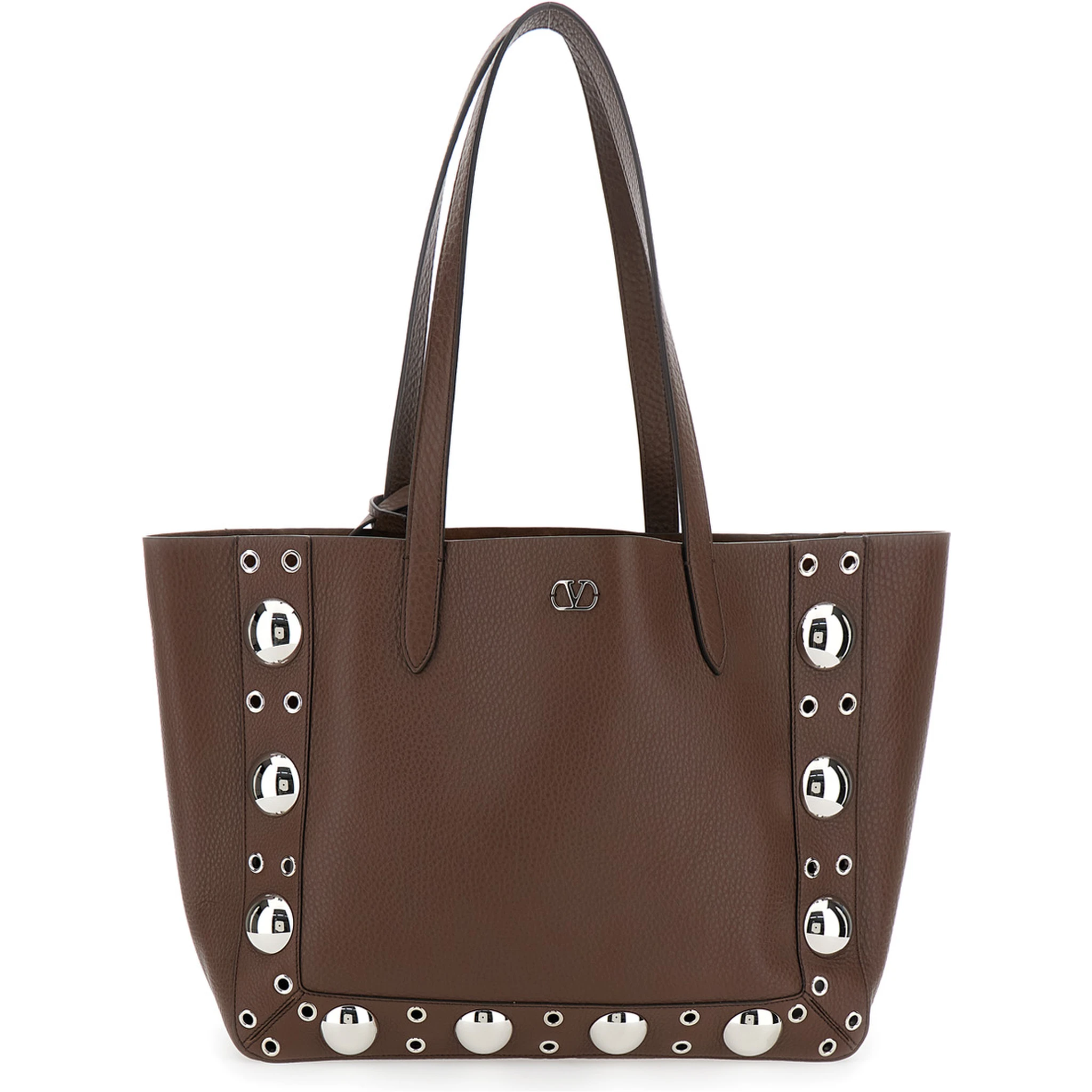 Nellcote Brown Tote Bag with Removable Pouch on the Inside and Stud Embellishments in Grained Leather Man