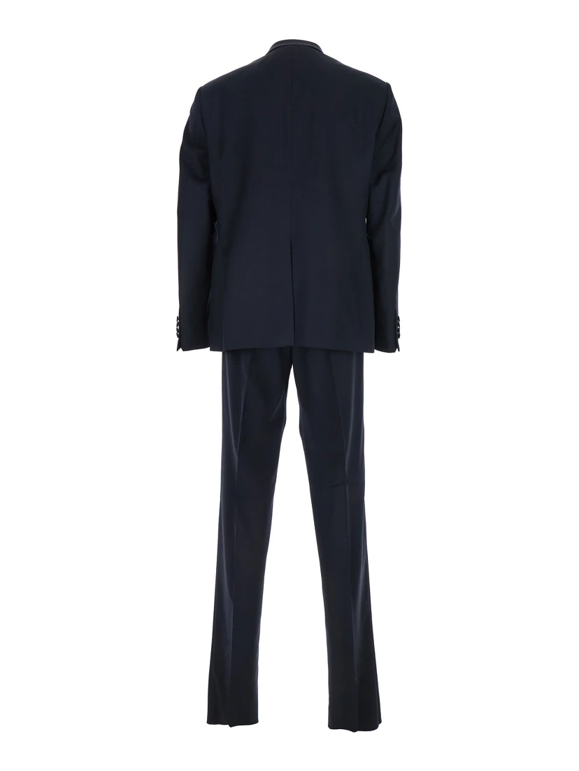 Blue Single-Breasted Suit with Peak Revers in Wool Man
