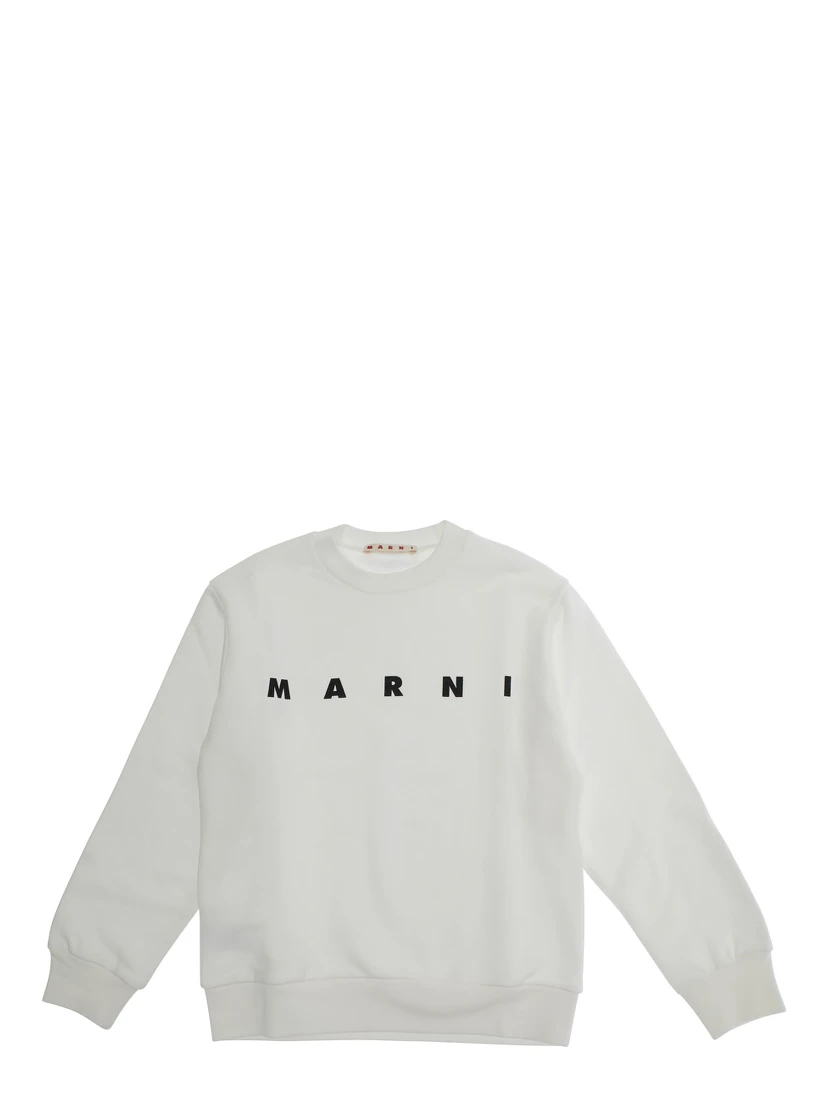 White Sweatshirt with Logo Lettering on the Front in Cotton Boy