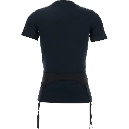 Black Crewneck T-Shirt with Underwear Detail on the Waist in Cotton Woman