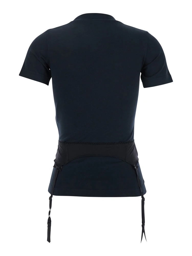 Black Crewneck T-Shirt with Underwear Detail on the Waist in Cotton Woman alternative
