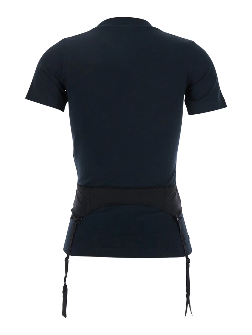 Black Crewneck T-Shirt with Underwear Detail on the Waist in Cotton Woman