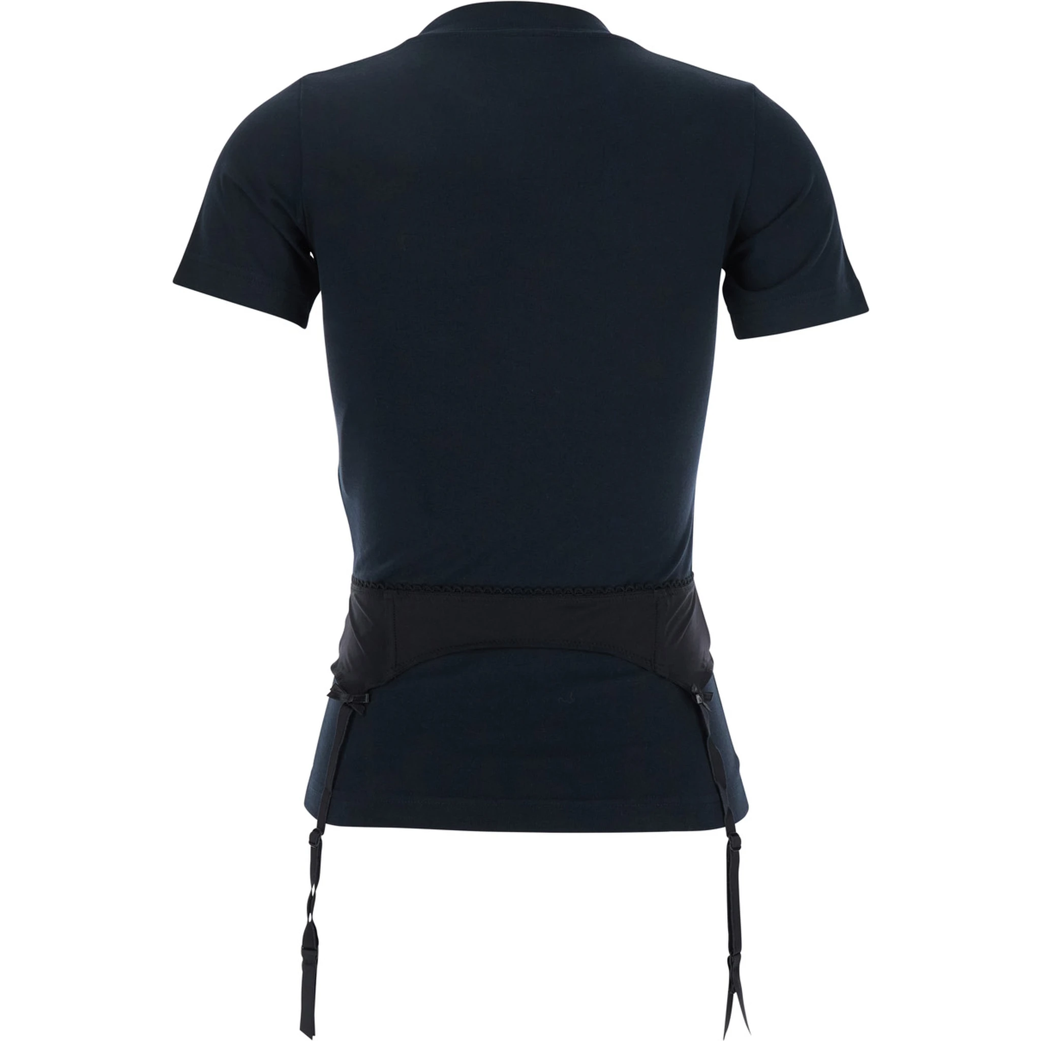 Black Crewneck T-Shirt with Underwear Detail on the Waist in Cotton Woman