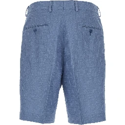 Blue Shorts with All-Over FF Jacquard in Linen Blend Man
