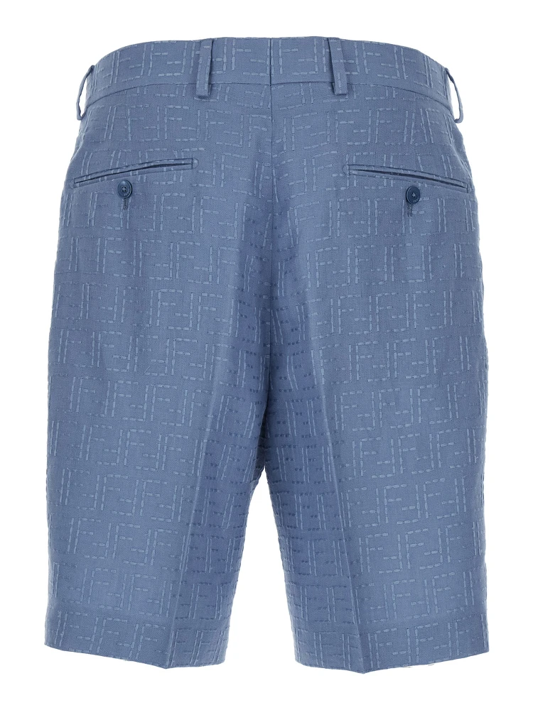 Blue Shorts with All-Over FF Jacquard in Linen Blend Man alternative