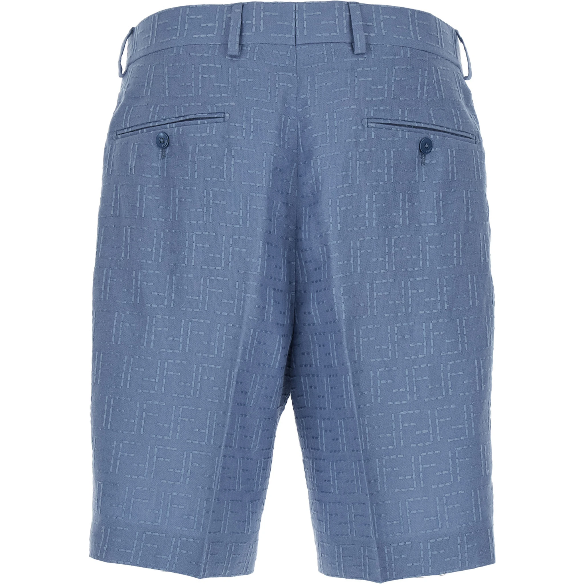 Blue Shorts with All-Over FF Jacquard in Linen Blend Man