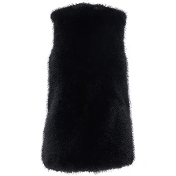 Black Sleeveless Vest with Concealed Closure on the Front in Ecofur Woman