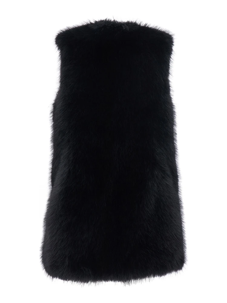 Black Sleeveless Vest with Concealed Closure on the Front in Ecofur Woman alternative