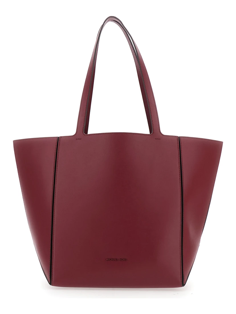 Jordi Bordeaux Tote Bag with Tonal Logo Lettering on the Front in Leather Woman