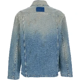 Light Blue Jacket with Classic Collar and Logo Patch on the Rear in Denim Man