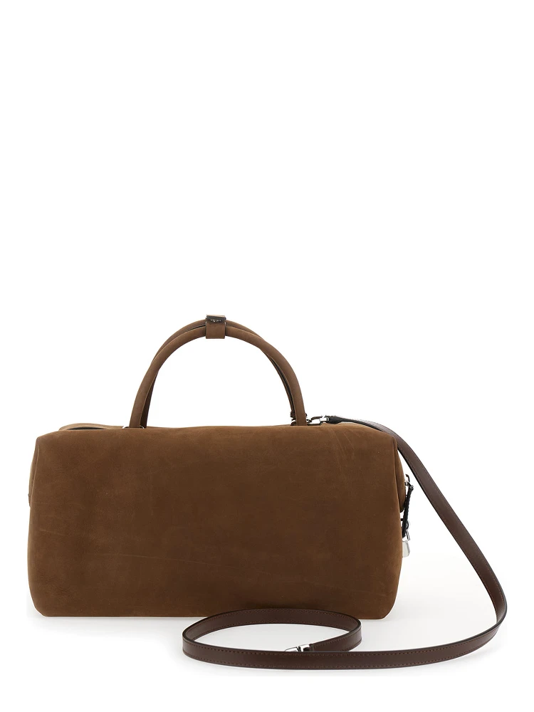 Holdall Brown Handbag with Adjustable and Removable Shoulder Strap and Tag with Embossed Logo on the Front in Suede Woman alternative