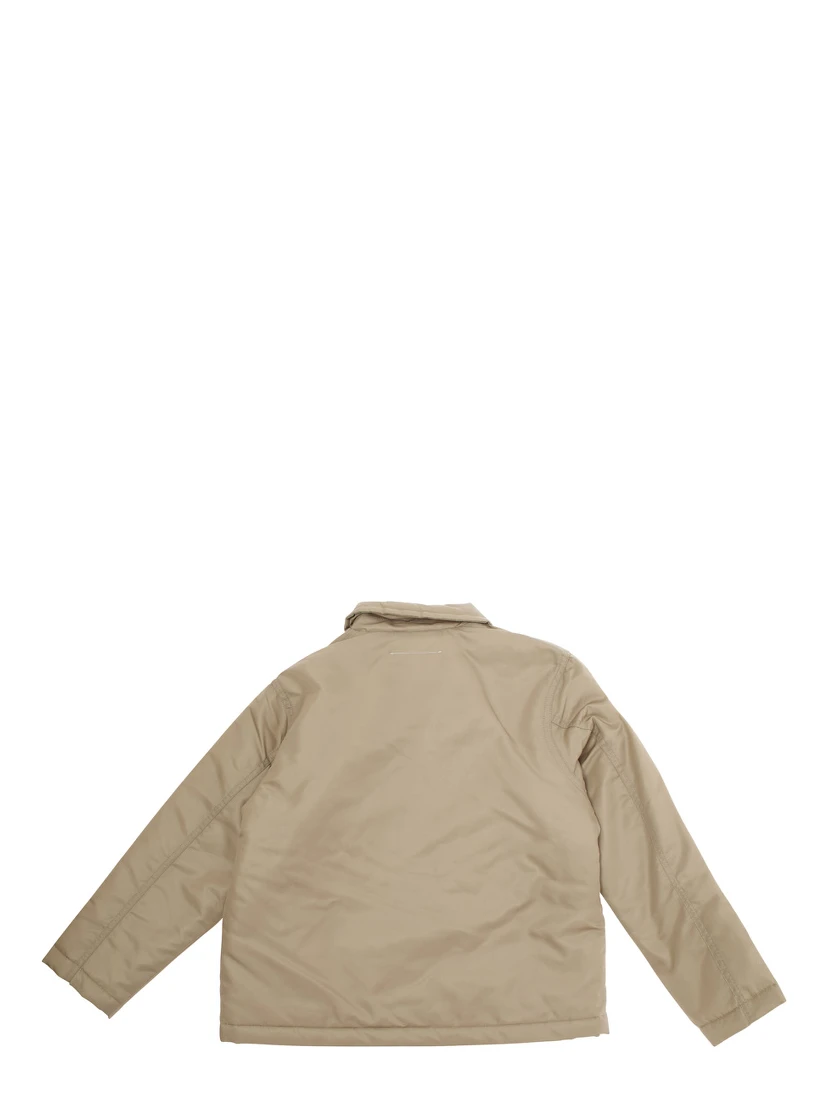 Beige Jacket with Classic Collar and Logo Patch on Front in Tech Fabric Boy