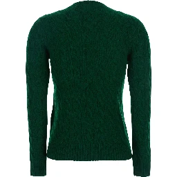 Julianna Green Sweater with Round Neck and Pony Embroidery on the Front in Wool and Cashmere Woman