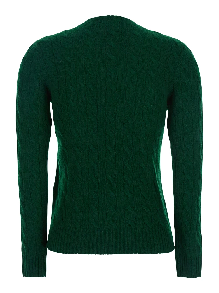 Julianna Green Sweater with Round Neck and Pony Embroidery on the Front in Wool and Cashmere Woman alternative