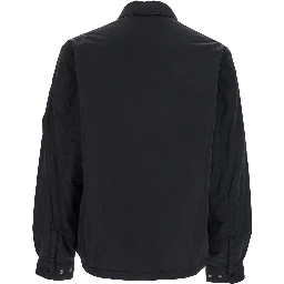 Black Jacket with Classic Collar and Logo Plaque on the Sleeve in Tech Fabric Man