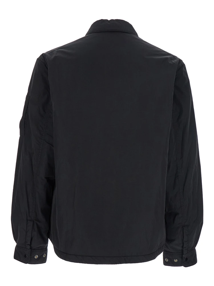 Black Jacket with Classic Collar and Logo Plaque on the Sleeve in Tech Fabric Man