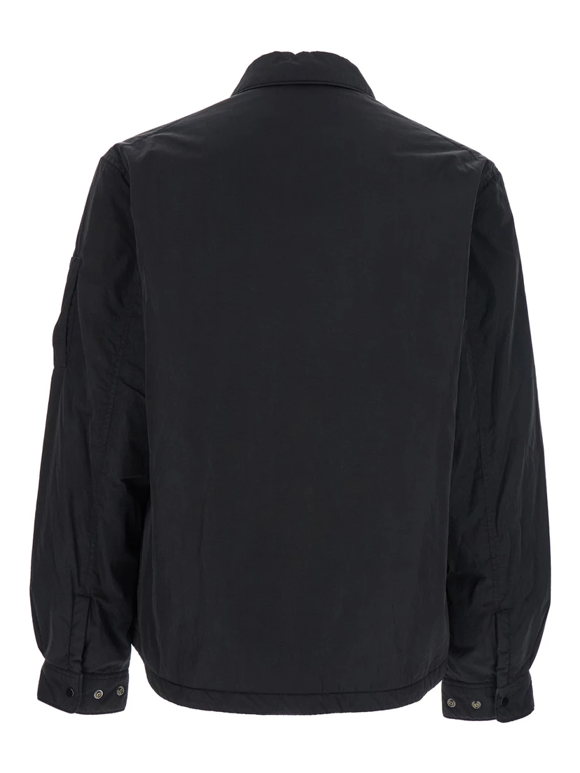 Black Jacket with Classic Collar and Logo Plaque on the Sleeve in Tech Fabric Man