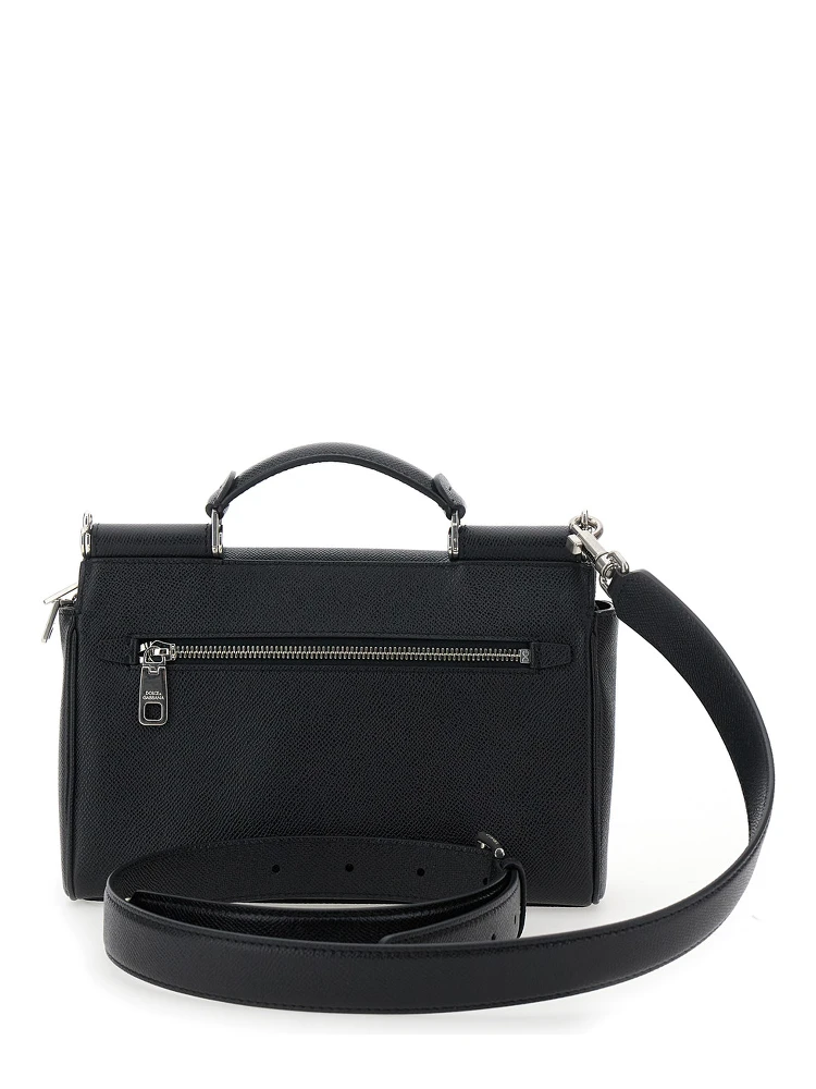 Sicily Black Crossbody Bag with Adjustable and Removable Shoulder Strap and Logo Plaque on the Front in Leather Man alternative