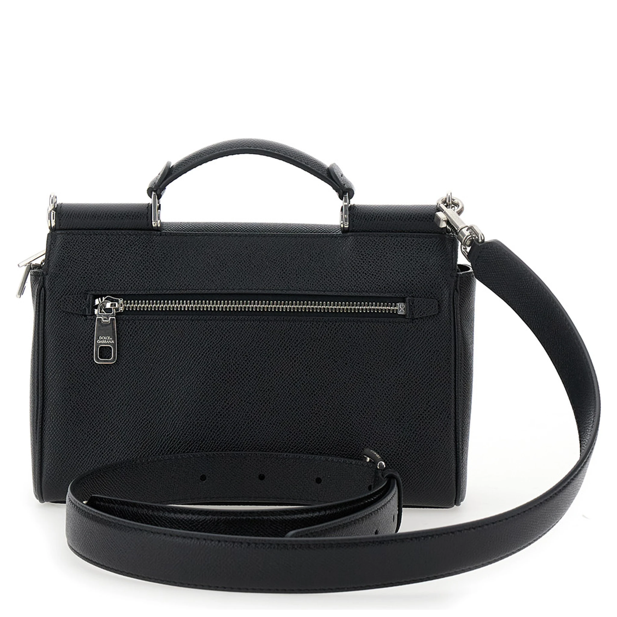 Sicily Black Crossbody Bag with Adjustable and Removable Shoulder Strap and Logo Plaque on the Front in Leather Man