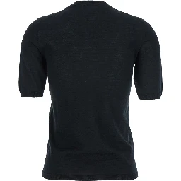Gerico Black Crewneck Sweater with Short Sleeves in Wool Woman