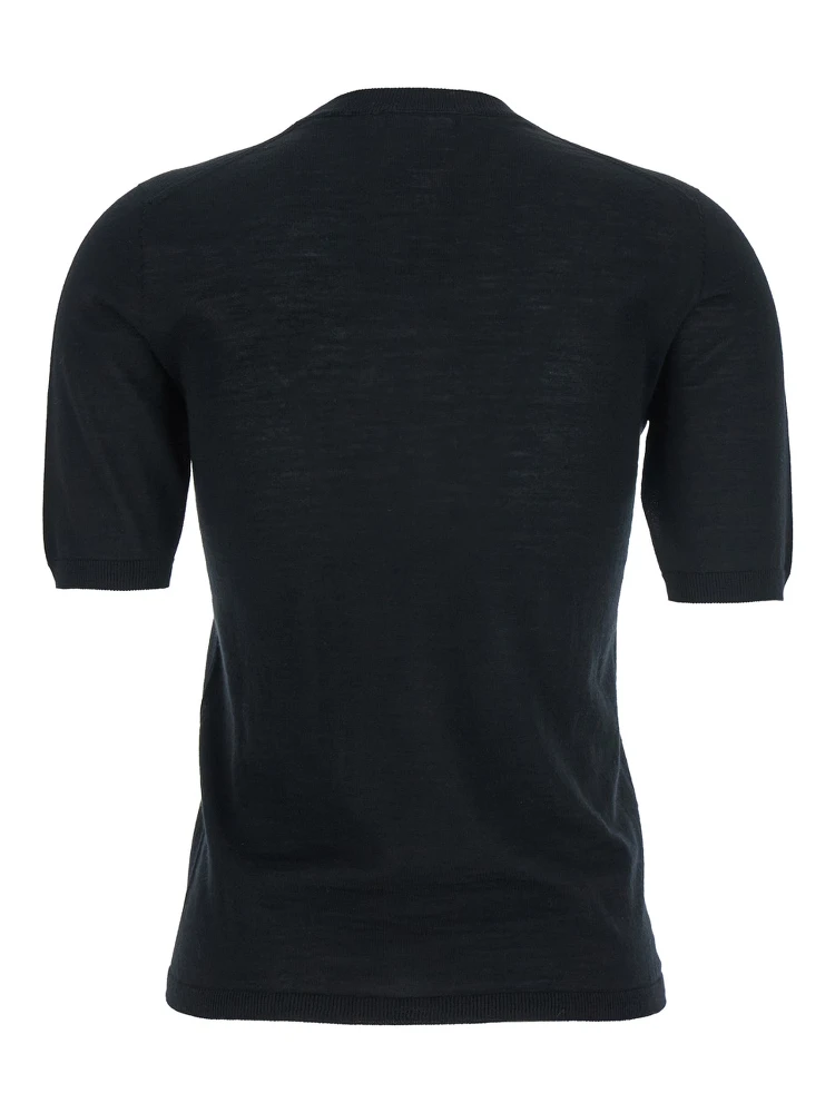 Gerico Black Crewneck Sweater with Short Sleeves in Wool Woman alternative