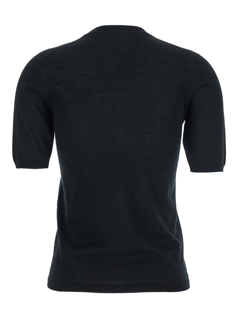 Gerico Black Crewneck Sweater with Short Sleeves in Wool Woman