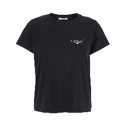 Black Crewneck T-Shirt with Logo Lettering on Front and Rear in Cotton Woman
