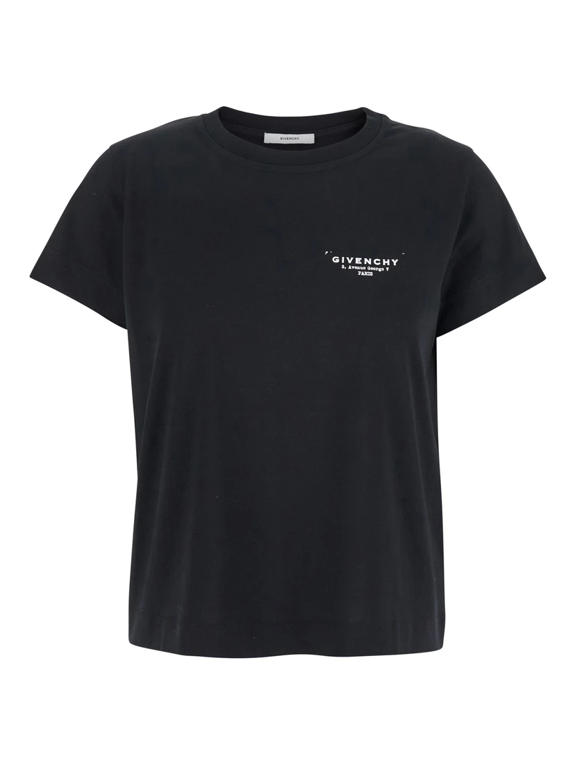 Black Crewneck T-Shirt with Logo Lettering on Front and Rear in Cotton Woman