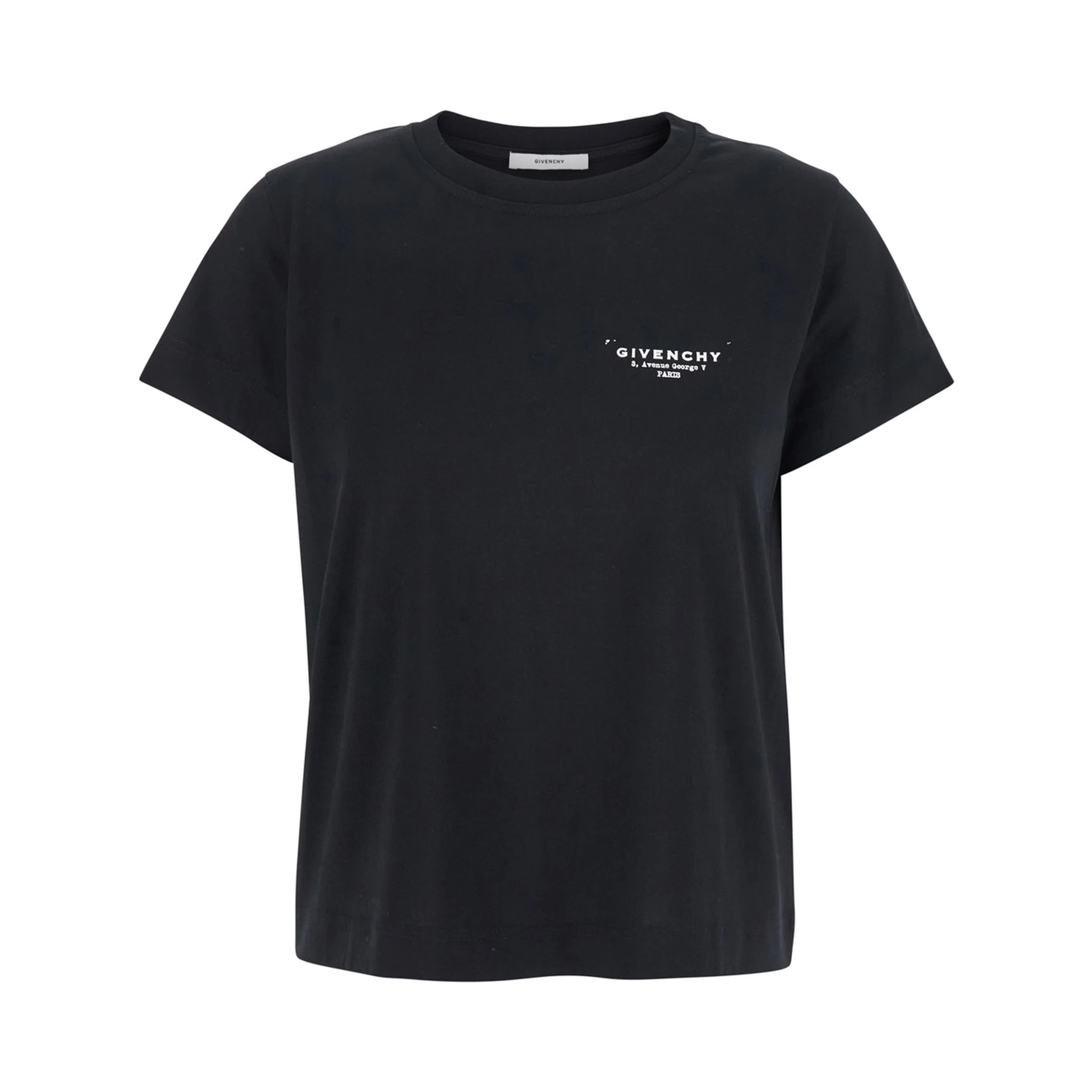 Black Crewneck T-Shirt with Logo Lettering on Front and Rear in Cotton Woman