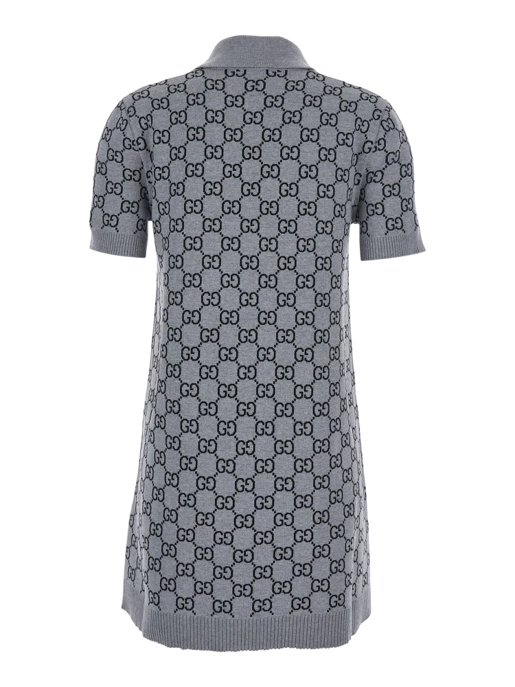 Grey Dress with Wide Collar and All-Over GG Motif in Wool Woman alternative