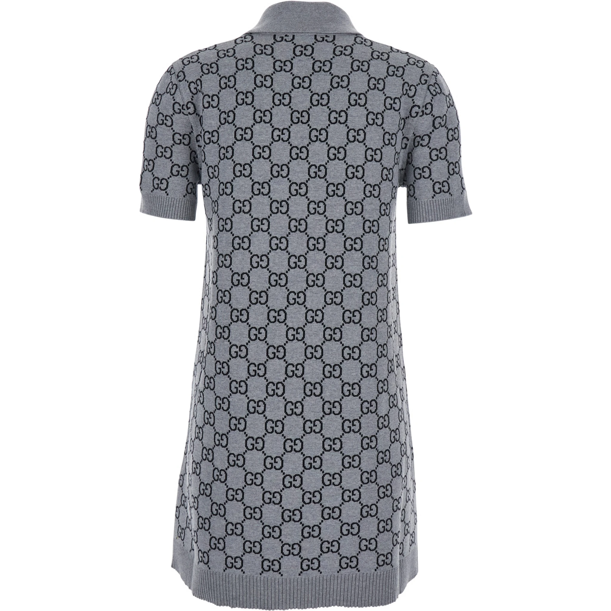 Grey Dress with Wide Collar and All-Over GG Motif in Wool Woman