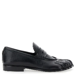Black Loafers with Back Logo and Foot-Shaped Design in Leather Woman