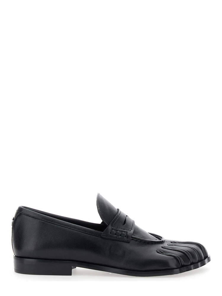 Black Loafers with Back Logo and Foot-Shaped Design in Leather Woman