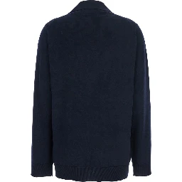 Blue Polo Collar Sweater with GG Logo on the Front in Wool Woman